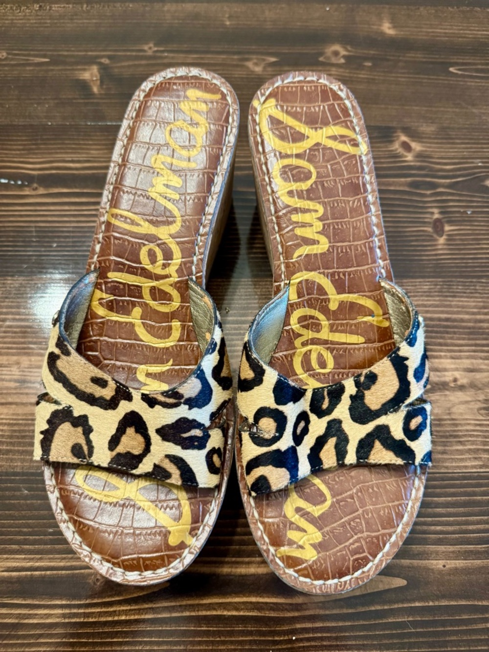 Sam Edelman Leopard Print Wedge Slides in Brown & Black Size‎ 9.5